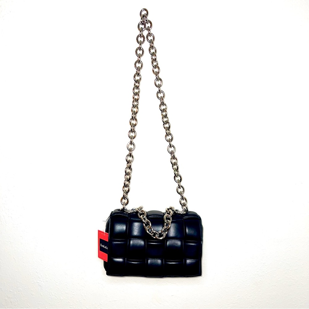 NWT Black faux leather puff woven crossbody bag
